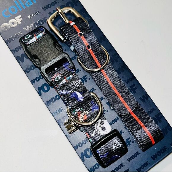 WOOF Dog Collar Set of 2 Skulls Dice Daggers Hearts Size Medium - Picture 4 of 9